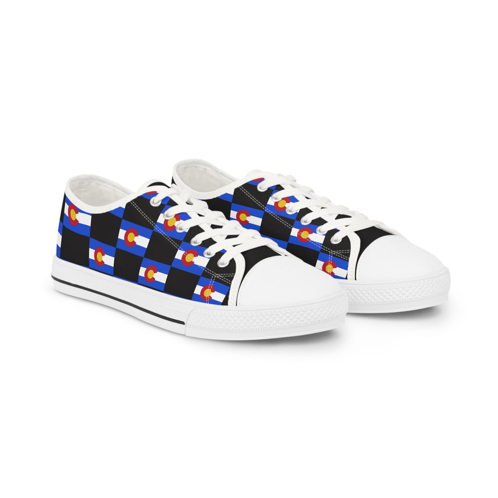 Colorado Checkered Flag Men's Low Top Sneakers (Black background)