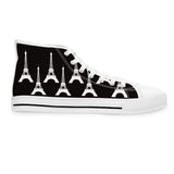 PARIZ Eiffel Tower Women's High Top Sneakers (Black with White)