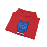 Blue Bear Hoodie with Colorado Flag Bowtie - Cozy Graphic Sweatshirt