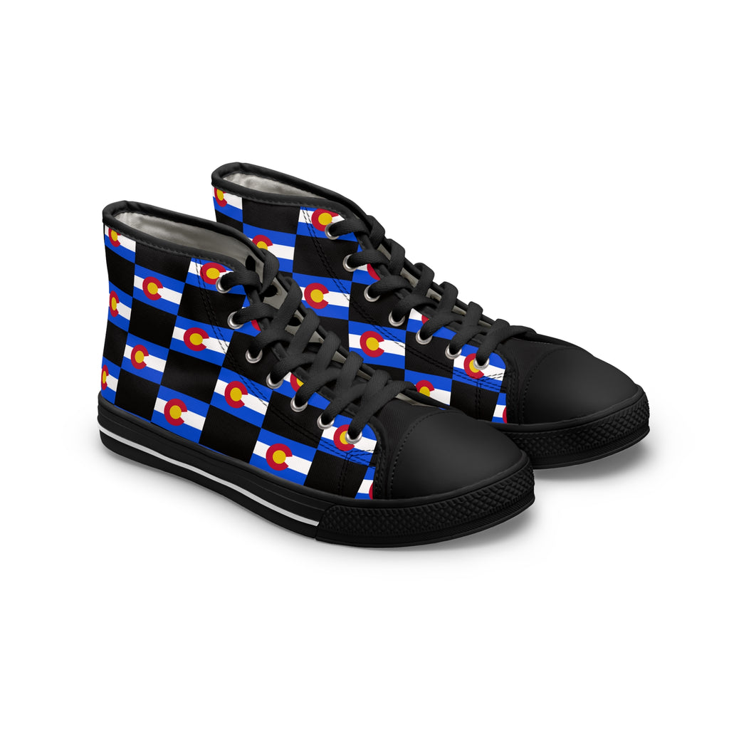 Colorado Checkered Flag Women's High Tops (black background)