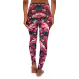 PARIZ Pink Peonies Leggings (black logo)