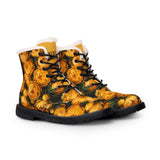 PARIZ Yellow Peonies Women's Fur-Lined Leather Boots