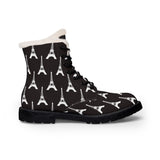 PARIZ Eiffel Tower Women's Fur-Lined Leather Boots (black with white)