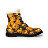 PARIZ Yellow Peonies Women's Fur-Lined Leather Boots