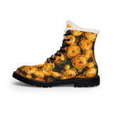 PARIZ Yellow Peonies Men's Fur-Lined Leather Boots