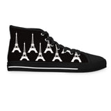 PARIZ Eiffel Tower Women's High Top Sneakers (Black with White)