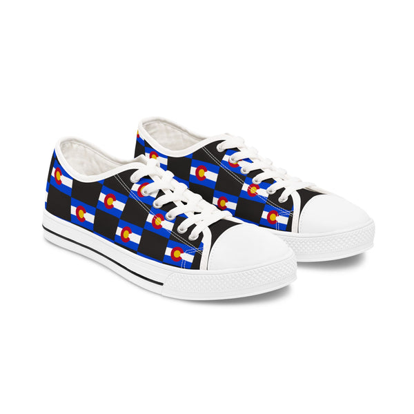 Colorado Checkered Flag Women's Low Tops (Black Background)