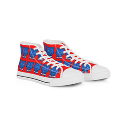 Blue Bear Men's High Top Sneakers (Red background)