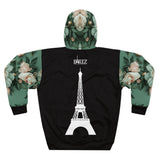 PARIZ Pale Blush and Creamy White Peonies Hoodie (Black with Peonies)