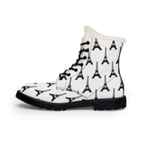PARIZ Eiffel Tower Men's Fur-Lined Leather Boots (White with Black)