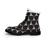 PARIZ Eiffel Tower Women's Fur-Lined Leather Boots (black with white)