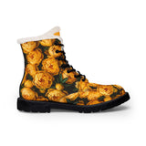 PARIZ Yellow Peonies Men's Fur-Lined Leather Boots
