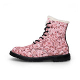 PARIZ Pastel Pink Peonies Women's Fur-Lined Leather Boots
