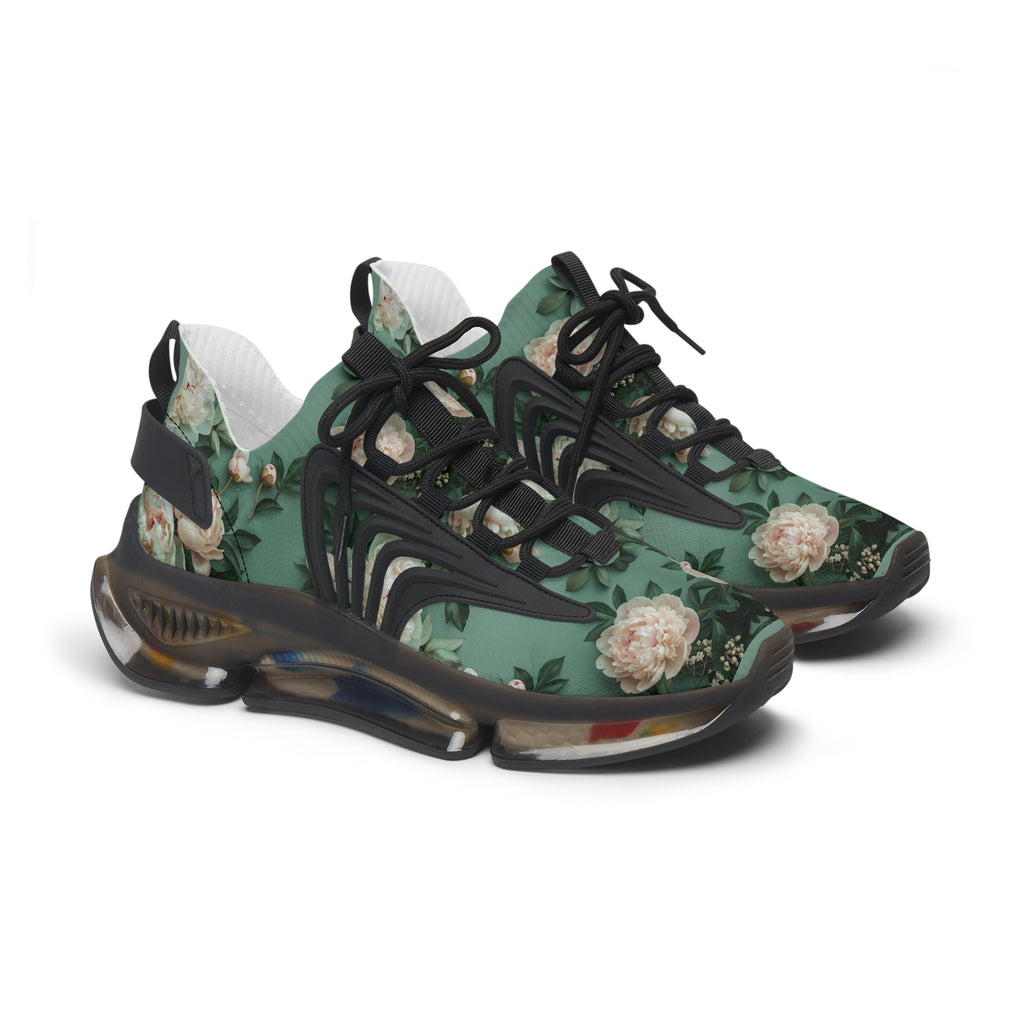 PARIZ Pale Blush and Creamy White Peonies Women's Athletic Sneakers