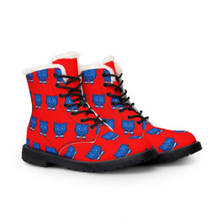 Blue Bear Men’s Fur-Lined Leather Boots (Red Background)