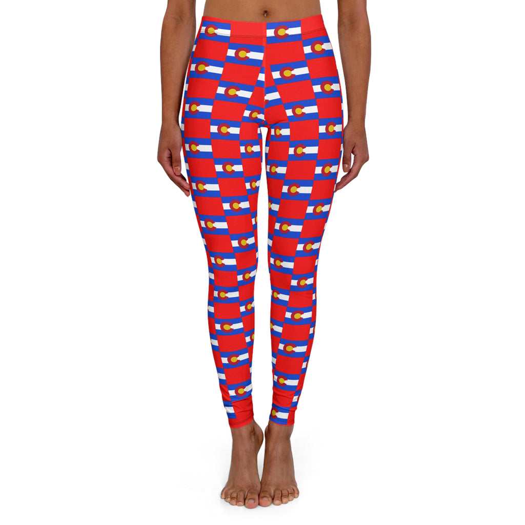 Women's Colorado Checkered Flag Leggings (Red)