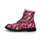 PARIZ Pink Peonies Women's Fur-Lined Leather Boots