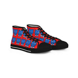 Blue Bear Men's High Top Sneakers (Red background)