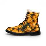 PARIZ Yellow Peonies Women's Fur-Lined Leather Boots