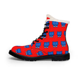 Blue Bear Men’s Fur-Lined Leather Boots (Red Background)