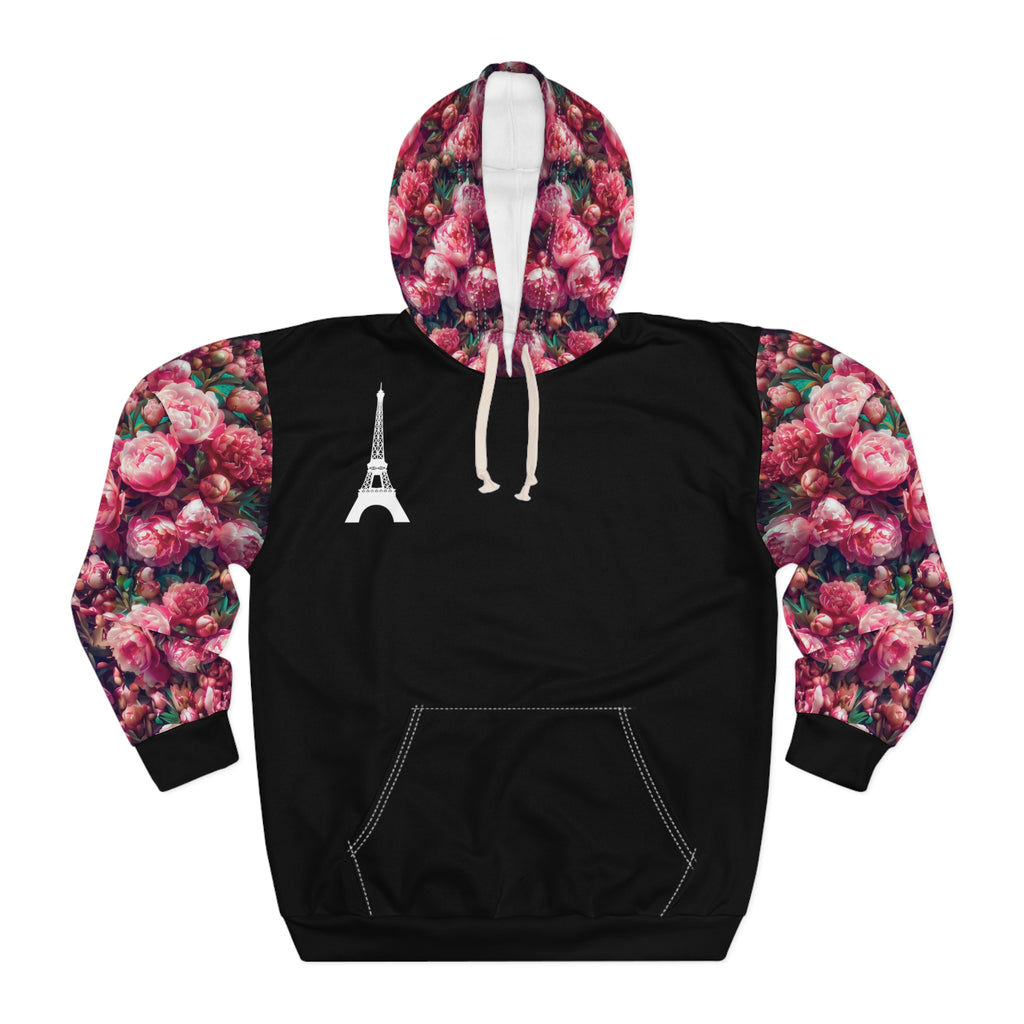 PARIZ Pink Peonies Hoodie (All Black)