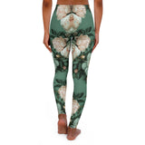 PARIZ Pale Blush and Creamy White Peonies Leggings (Black Logo)
