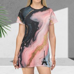 PARIZ - Marble Elegance T-Shirt/Dress - Trendy Casual Style